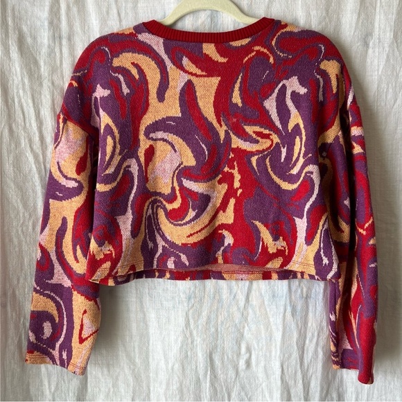 Zara Women's Jacquard knit sweater geo print Sz Medium Cropped - Picture 3 of 7